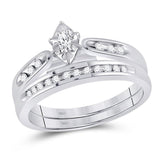 10kt White Gold Marquise Diamond Bridal Wedding Ring Band Set 1/5 Cttw