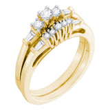 10kt Yellow Gold Round Diamond 3-stone Bridal Wedding Ring Band Set 3/8 Cttw
