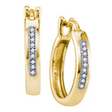 10kt Yellow Gold Womens Round Diamond Single Row Huggie Hoop Earrings 1/20 Cttw