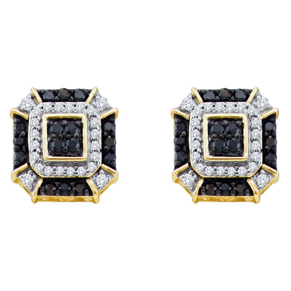 10kt Yellow Gold Womens Round Black Color Enhanced Diamond Square Geometric Cluster Earrings 1/2 Cttw