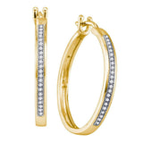 10kt Yellow Gold Womens Round Diamond Large Single Row Hoop Earrings 1/6 Cttw