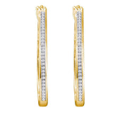 10kt Yellow Gold Womens Round Diamond Single Row Slender Hoop Earrings 1/6 Cttw