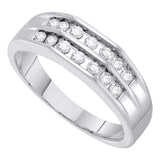 10kt White Gold Mens Round Diamond Double Row Flat Surface Wedding Band 1/2 Cttw