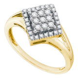 10kt Yellow Gold Womens Round Diamond Diagonal Square Cluster Ring 1/4 Cttw