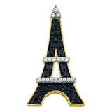 10kt Yellow Gold Womens Black Color Enhanced Diamond Eiffel Tower Pendant 1/3 Cttw