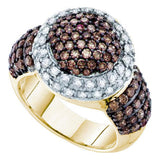 10kt Yellow Gold Womens Round Brown Diamond Halo Cluster Ring 2 Cttw