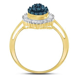 10kt Yellow Gold Womens Round Blue Color Enhanced Diamond Framed Cluster Ring 1/2 Cttw