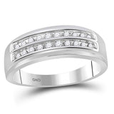 10kt White Gold Mens Round Diamond Wedding 2-Row Band Ring 1/4 Cttw