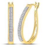 10kt Yellow Gold Womens Round Diamond Oblong Hoop Earrings 1/4 Cttw