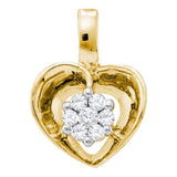 10kt Yellow Gold Womens Round Diamond Small Heart Cluster Pendant 1/12 Cttw
