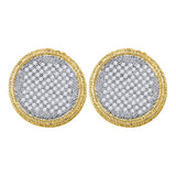 10kt Yellow Gold Womens Round Pave-set Diamond Circle Cluster Stud Earrings 1 Cttw