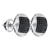 Sterling Silver Mens Round Black Color Enhanced Diamond Cluster Earrings 1/3 Cttw