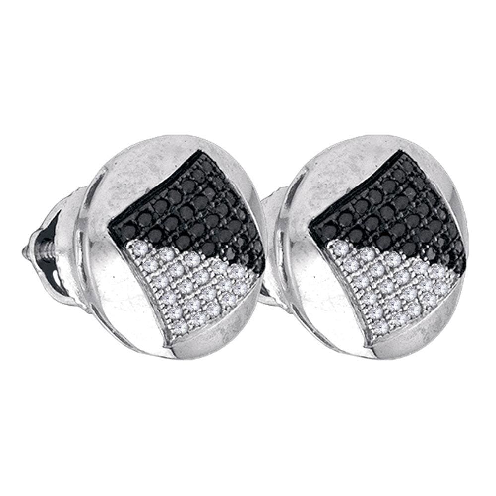 Sterling Silver Mens Round Black Color Enhanced Diamond Circle Cluster Stud Earrings 1/3 Cttw