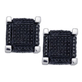 10kt White Gold Mens Round Black Color Enhanced Diamond 3D Square Cube Cluster Earrings 1-1/8 Cttw