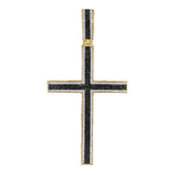 10kt Yellow Gold Mens Round Black Color Enhanced Diamond Roman Cross Charm Pendant 1-7/8 Cttw