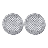 10kt White Gold Womens Round Pave-set Diamond Circle Cluster Stud Earrings 1.00 Cttw