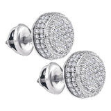 Sterling Silver Mens Round Diamond Cluster Stud Earrings 1/2 Cttw