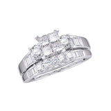 10kt White Gold Princess Diamond Bridal Wedding Ring Band Set 1 Cttw - Size