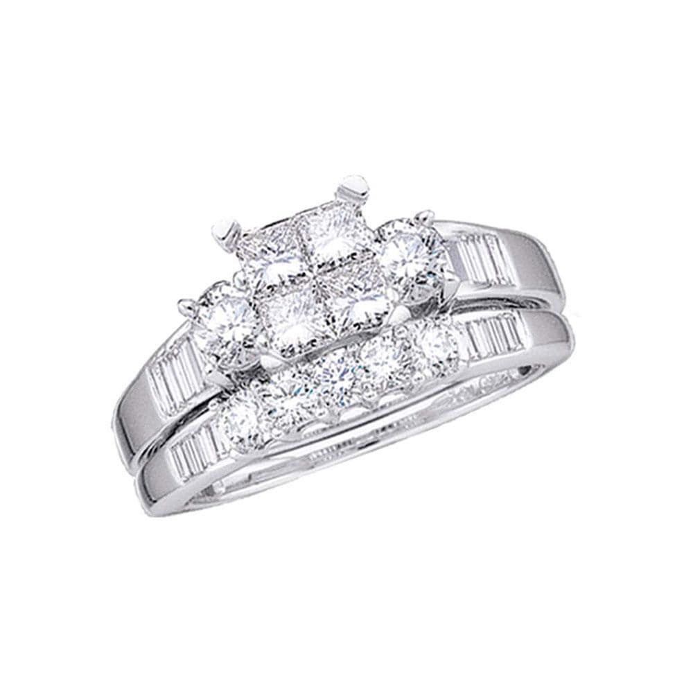 10kt White Gold Princess Diamond Bridal Wedding Ring Band Set 1 Cttw Size