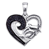 Sterling Silver Womens Round Black Color Enhanced Diamond Heart Dolphin Pendant 1/6 Cttw