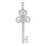 10kt White Gold Womens Round Diamond Curled Handle Key Love Pendant 1/4 Cttw