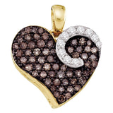 10kt Yellow Gold Womens Round Cognac-brown Color Enhanced Diamond Heart Love Pendant 3/4 Cttw