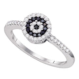10kt White Gold Womens Round Black Color Enhanced Diamond Concentric Cluster Ring 1/3 Cttw