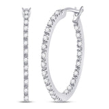 10kt White Gold Womens Round Diamond Slender Single Row Hoop Earrings 1/4 Cttw