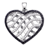 10kt White Gold Womens Round Black Color Enhanced Diamond Lattice Heart Pendant 1 Cttw