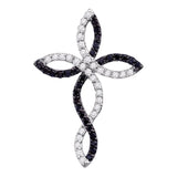 10kt White Gold Womens Round Black Color Enhanced Diamond Cross Pendant 1/3 Cttw