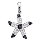 10kt White Gold Womens Round Black Color Enhanced Diamond Starfish Animal Pendant 1/3 Cttw