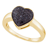 10kt Yellow Gold Womens Round Black Color Enhanced Diamond Heart Cluster Ring 1/3 Cttw