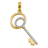 10k Yellow Gold Pave-set Diamond Key Love Womens Charm Pendant 1/12 Cttw
