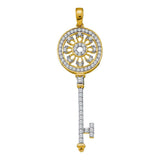 10kt Yellow Gold Womens Round Diamond Circle Handle Antique-style Key Pendant 1/2 Cttw