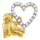10kt Yellow Gold Womens Round Diamond Cherub Angel Heart Pendant 1/6 Cttw