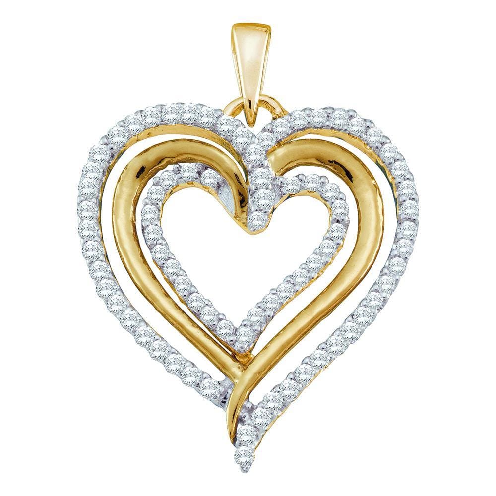 10kt Yellow Gold Womens Round Diamond Heart Love Pendant 3/8 Cttw
