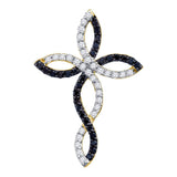 10kt Yellow Gold Womens Round Black Color Enhanced Diamond Woven Infinity Cross Pendant 1/3 Cttw