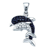 14k White Gold Black Color Enhanced Diamond Womens Dolphin Nautical Pendant 1/10 Cttw