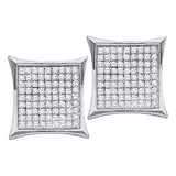 Sterling Silver Womens Round Diamond Square Kite Cluster Stud Earrings 7/8 Cttw