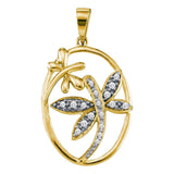 14kt Yellow Gold Womens Round Diamond Dragonfly Bug Oval Frame Pendant 1/8 Cttw