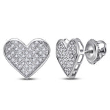 Sterling Silver Womens Round Diamond Heart Earrings 1/5 Cttw