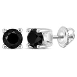 14kt White Gold Unisex Round Black Color Enhanced Diamond Solitaire Stud Earrings 1 Cttw