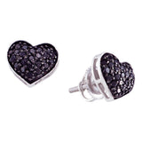 14kt White Gold Womens Round Black Color Enhanced Diamond Heart Earrings 3/8 Cttw