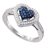 10kt White Gold Womens Round Blue Color Enhanced Diamond Framed Heart Ring 1/4 Cttw