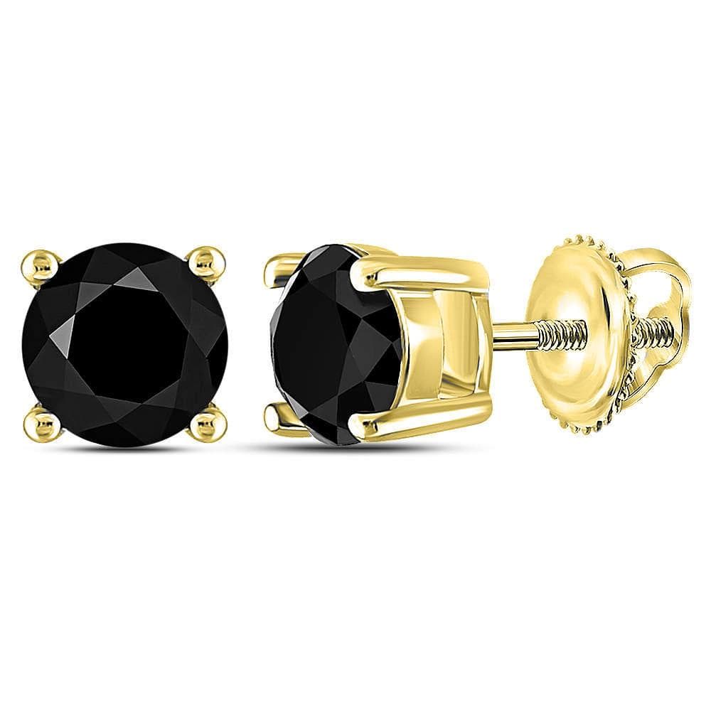 14kt Yellow Gold Round Black Color Enhanced Diamond Solitaire Stud Earrings 1-1/2 Cttw