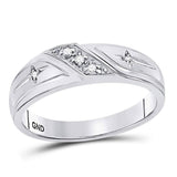 10k White Gold Round Diamond Mens Cross Wedding Anniversary Band Ring 1/20 Cttw