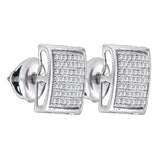 Sterling Silver Womens Round Diamond Square Cluster Stud Earrings 1/3 Cttw