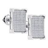 Sterling Silver Womens Round Diamond Square Cluster Stud Earrings 7/8 Cttw