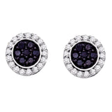 10kt White Gold Womens Round Black Color Enhanced Diamond Circle Frame Cluster Earrings 1.00 Cttw