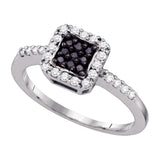 10kt White Gold Womens Round Black Color Enhanced Diamond Square Ring 3/8 Cttw